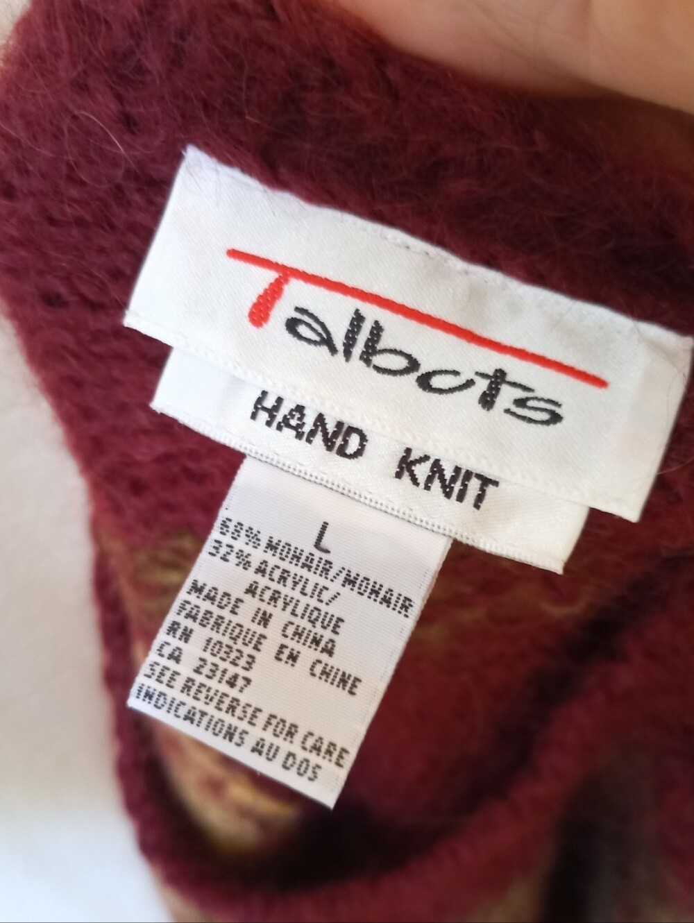 🤍 Talbots vintage hand knit mohair blend burgundy autumn print chunky sweater - Picture 8 of 8